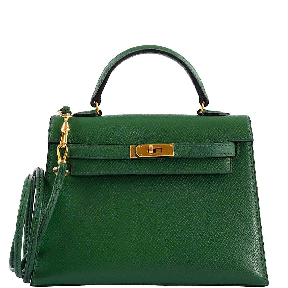 Hermes Mini Kelly 15 Vert Clair Courchevel with Gold Hardware, the Mini Kelly 15 in Vert Clair Courchevel leat