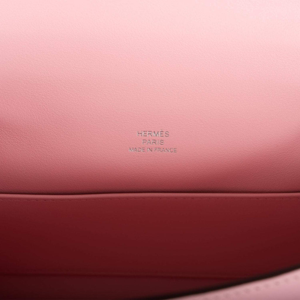 Hermes Rose Sakura Swift Mini Kelly Pochette Palladium Hardware - interior detail