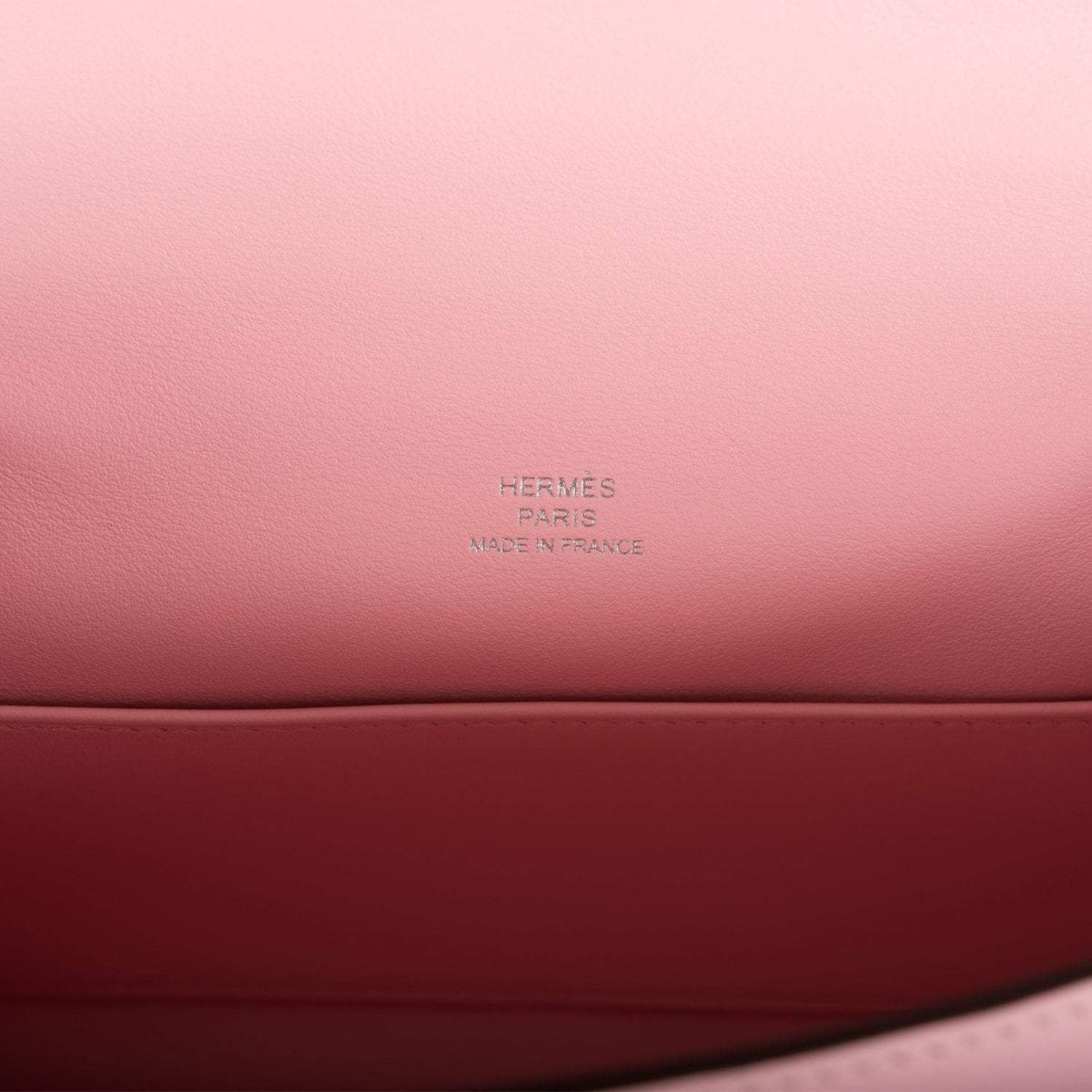 Hermes Rose Sakura Swift Mini Kelly Pochette Palladium Hardware - interior detail