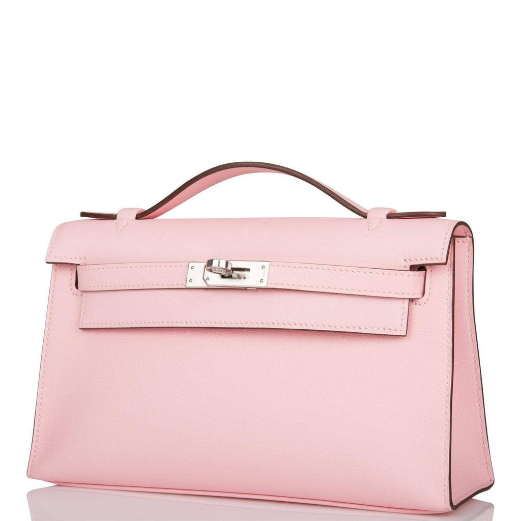 Hermes Rose Sakura Swift Mini Kelly Pochette Palladium Hardware - hardware detail