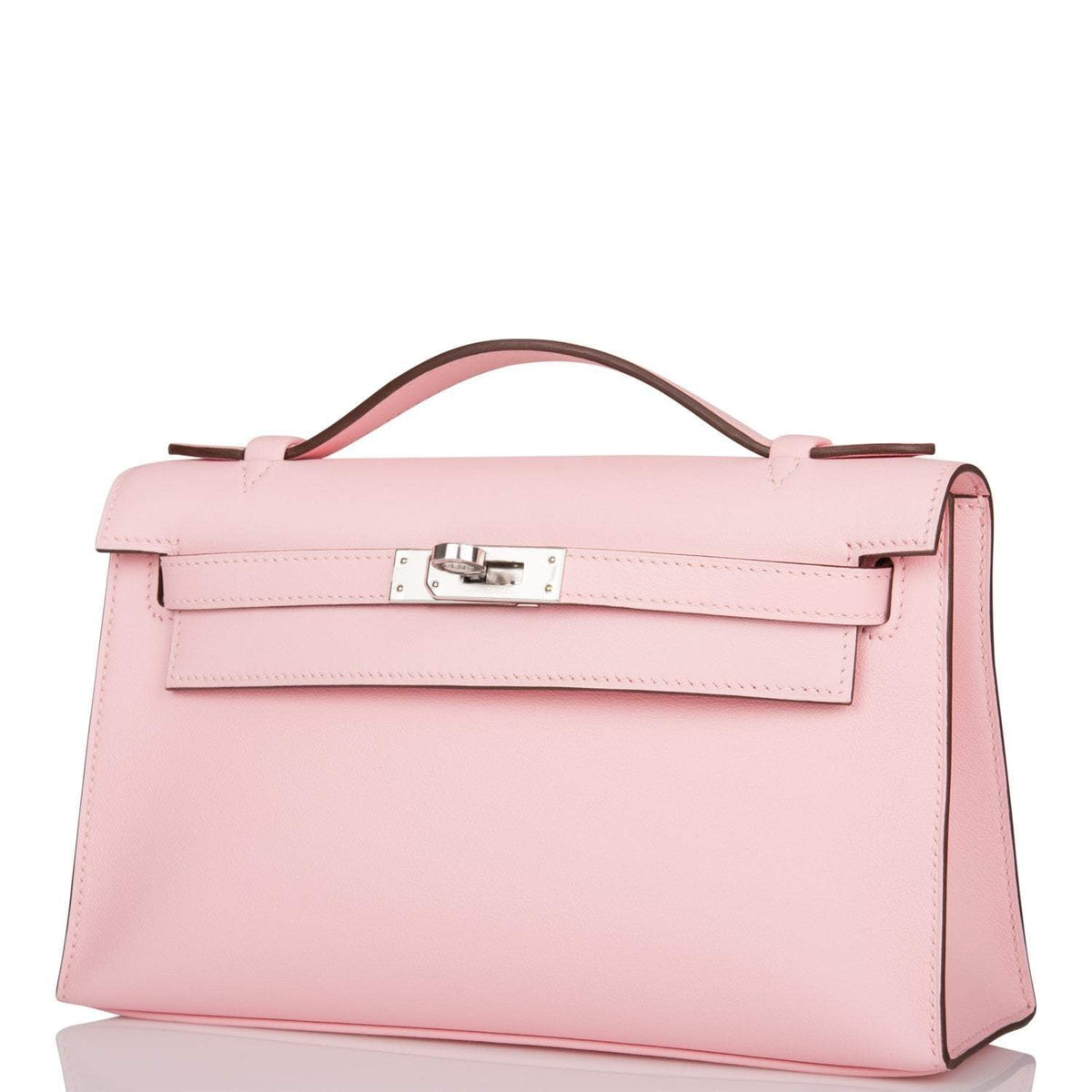 Hermes Rose Sakura Swift Mini Kelly Pochette Palladium Hardware - hardware detail