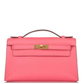 Hermes Rose Azalee Swift Mini Kelly Pochette Gold Hardware, the Mini Kelly Pochette in Rose Azalee Swift leath