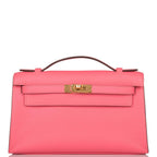 Hermes Rose Azalee Swift Mini Kelly Pochette Gold Hardware, the Mini Kelly Pochette in Rose Azalee Swift leath