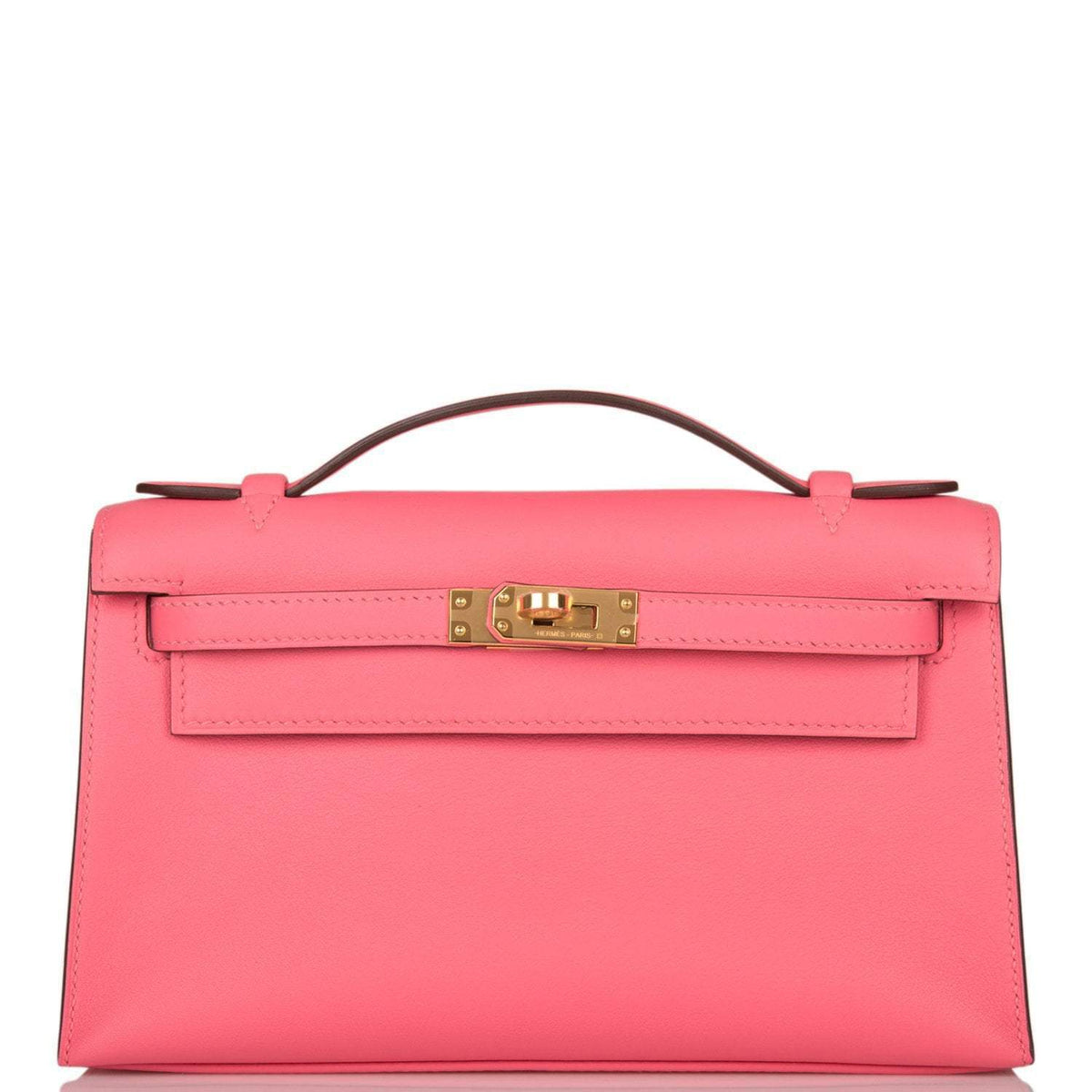 Hermes Rose Azalee Swift Mini Kelly Pochette Gold Hardware, the Mini Kelly Pochette in Rose Azalee Swift leath