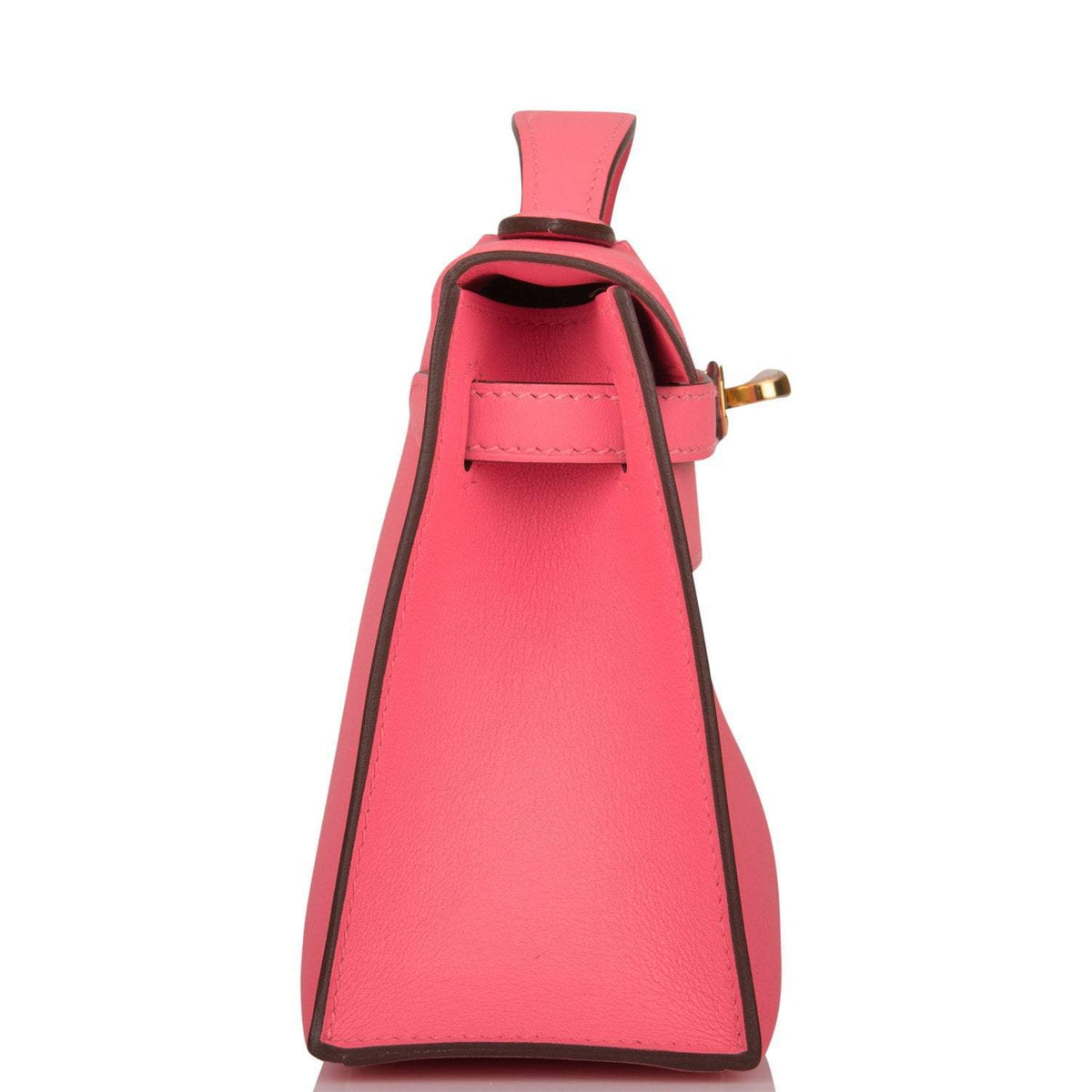 Hermes Rose Azalee Swift Mini Kelly Pochette Gold Hardware, the Mini Kelly Pochette, highlighting its structur