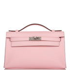 Hermes Rose Sakura Swift Mini Kelly Pochette Palladium Hardware - front view