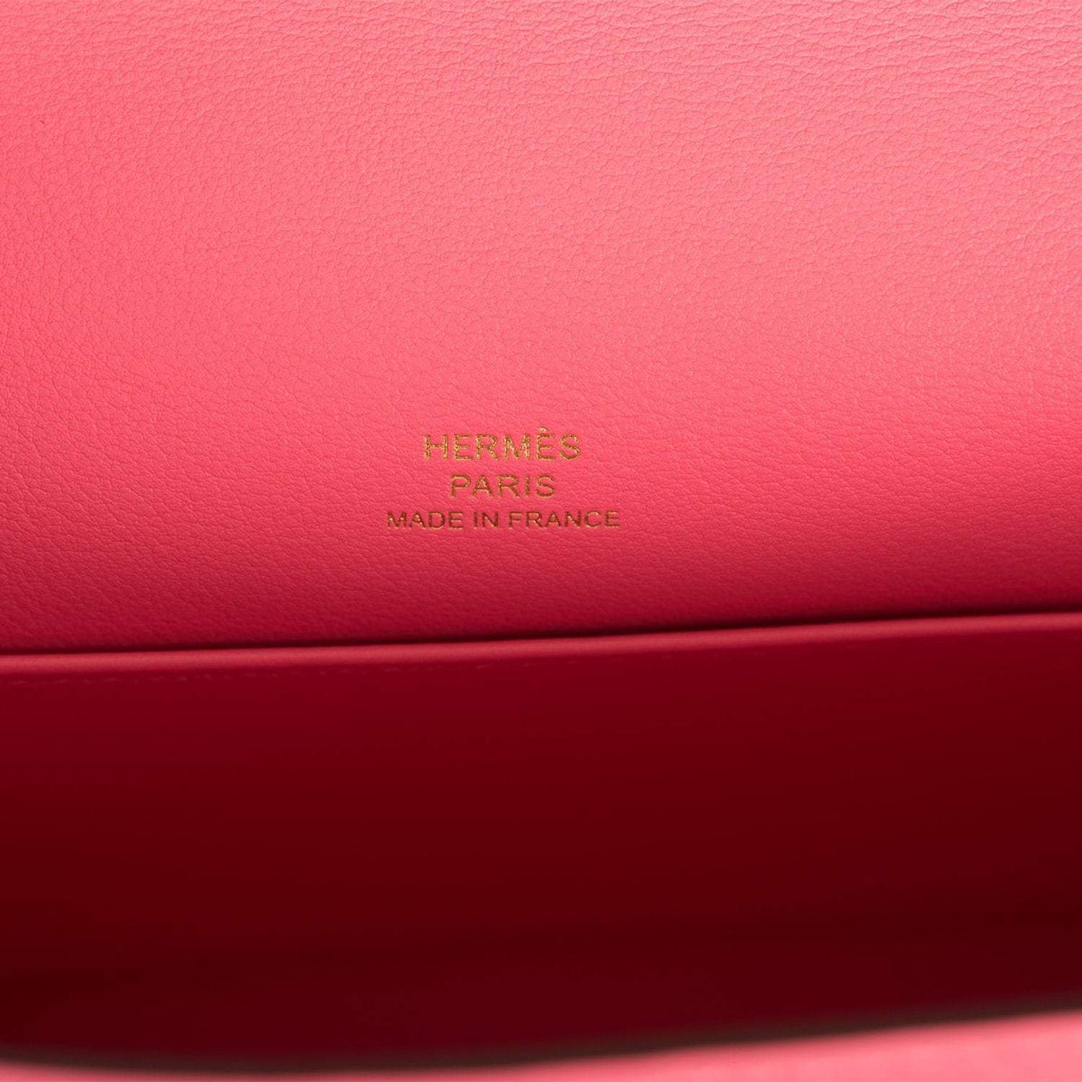 Hermes Rose Azalee Swift Mini Kelly Pochette Gold Hardware, the side gussets of the bag