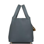 back view of Hermès Picotin Lock 18 Bleu Orage Clemence Leather Bag