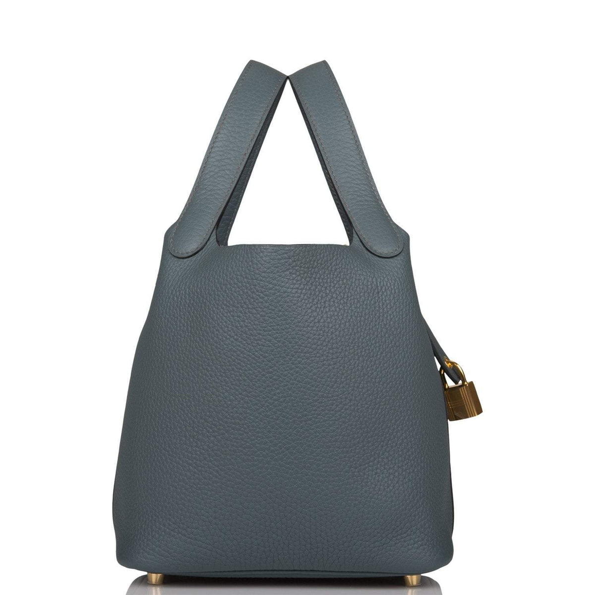 back view of Hermès Picotin Lock 18 Bleu Orage Clemence Leather Bag