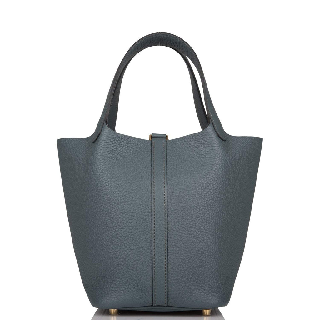 back view of Hermès Picotin Lock 18 Bleu Orage Clemence Leather Bag