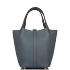 back view of Hermès Picotin Lock 18 Bleu Orage Clemence Leather Bag