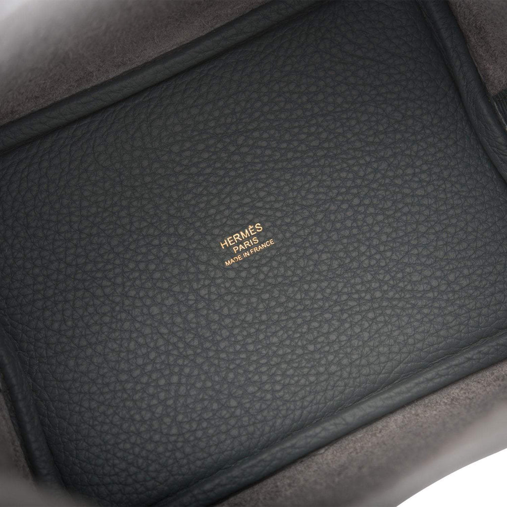 interior view of Hermès Picotin Lock 18 Bleu Orage Clemence Leather Bag