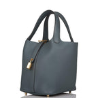 back view of Hermès Picotin Lock 18 Bleu Orage Clemence Leather Bag
