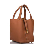 lock view of Hermès Picotin Lock 18 Gold Clemence Leather Bag