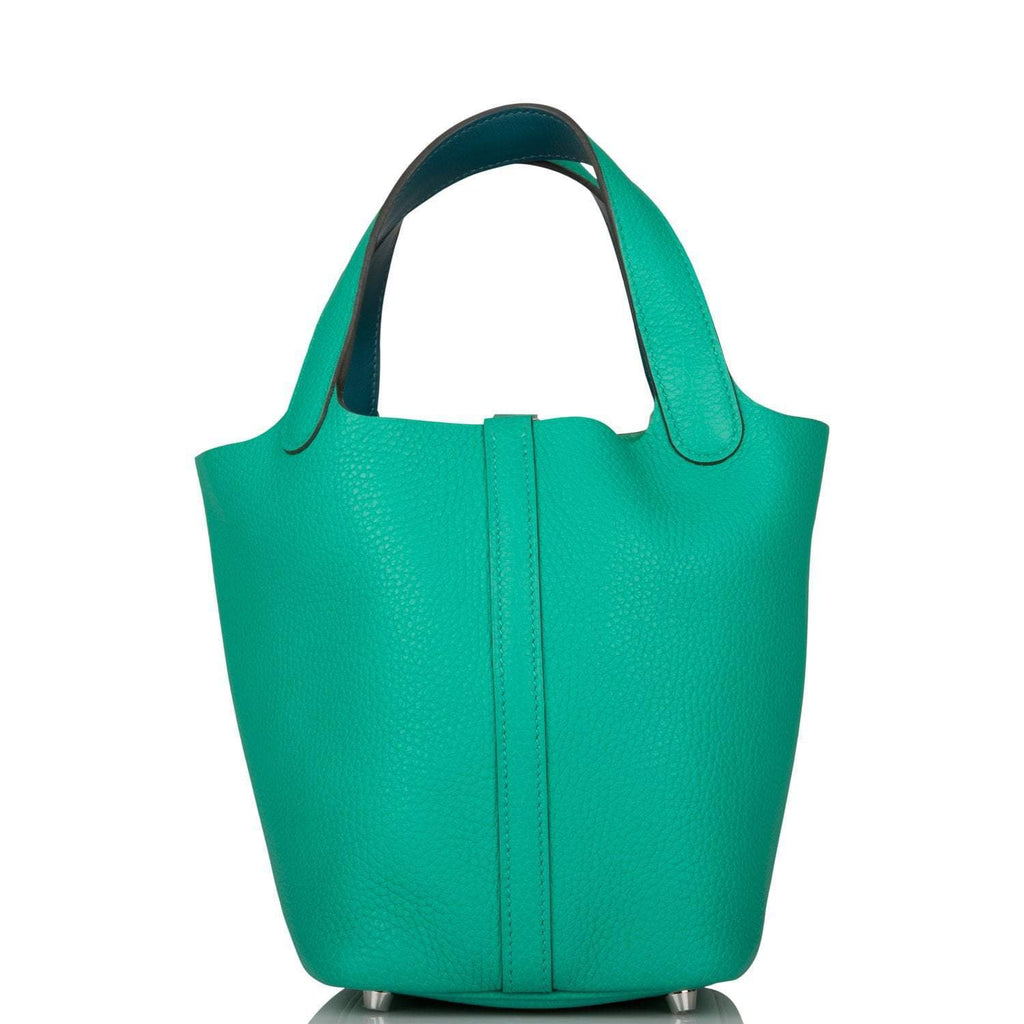 Rear view of Hermès Menthe Clemence Picotin bag