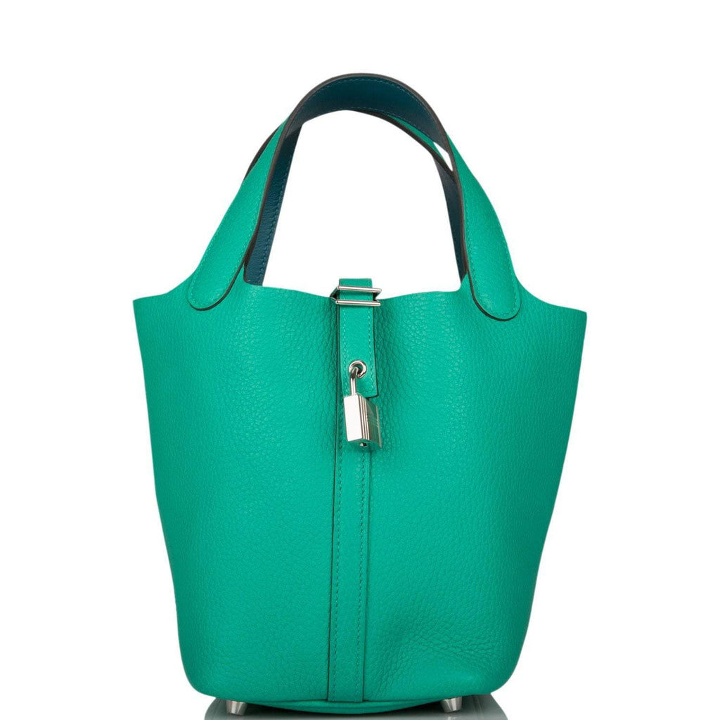 Front view of Hermès Picotin Lock 18 Menthe Clemence Leather Bag