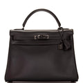 Front view of Hermes SO Black Retourne Kelly 32cm in box calf leather