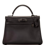 Front view of Hermes SO Black Retourne Kelly 32cm in box calf leather