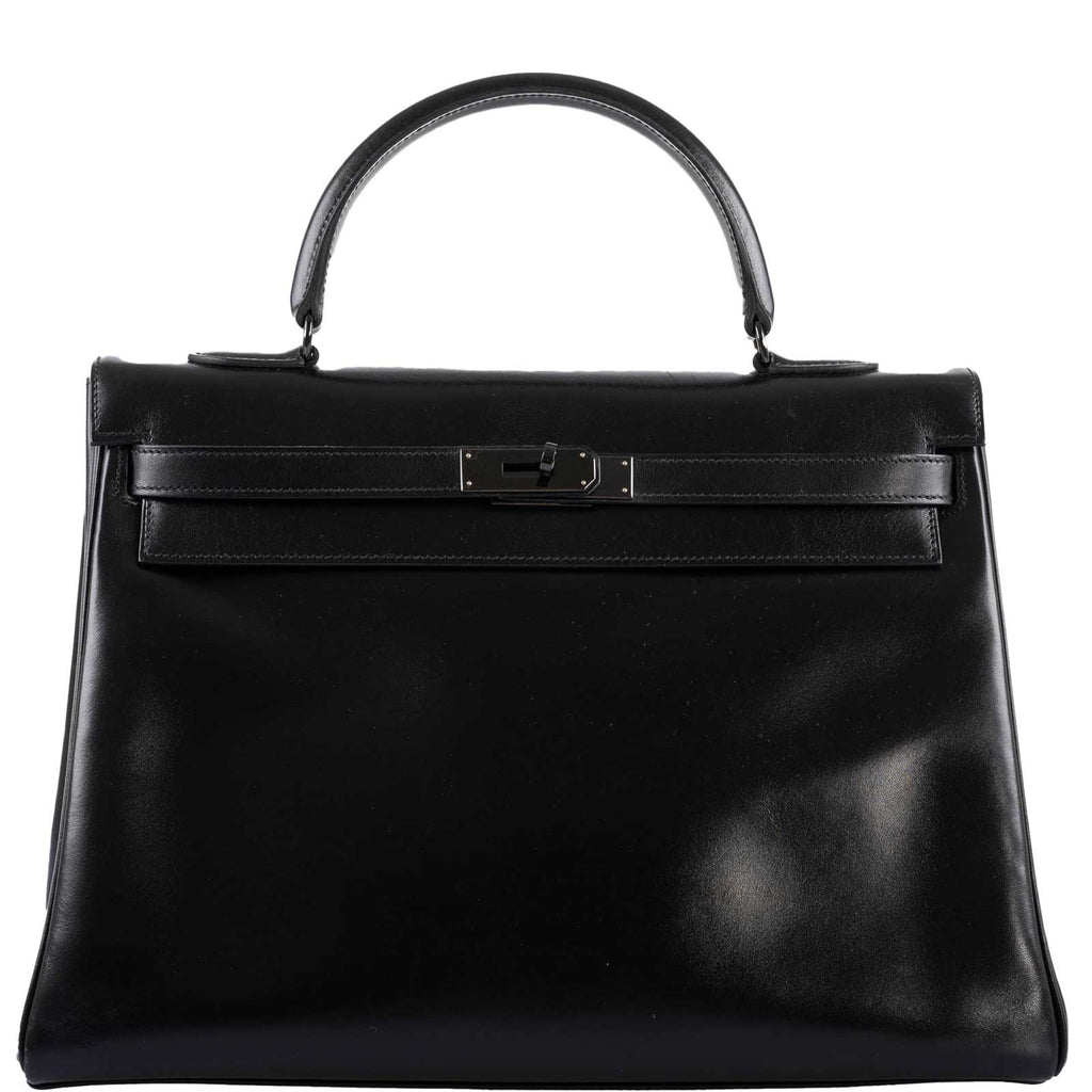 Hermes So Black Kelly 35 front view – Box Leather