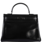 Hermes So Black Kelly 35 front view – Box Leather