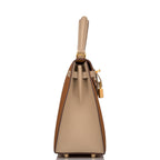 Side profile of the Hermes Special Order Kelly 25, highlighting its structured shape and colors