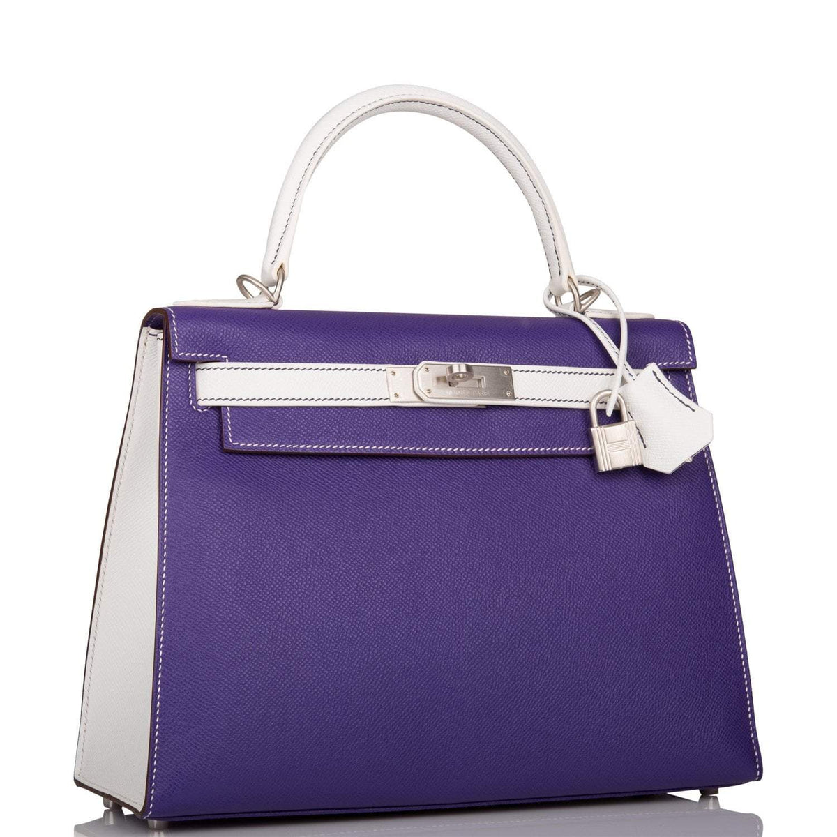 Hermes Kelly Sellier 28 Crocus and White Epsom Brushed Palladium Hardware - hardware detail