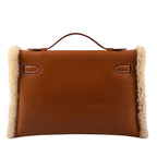 Hermes Teddy Kelly Clutch Barenia Leather & Mouton Shearling Palladium Hardware - 2007, K Square - back view