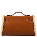 Hermes Teddy Kelly Clutch Barenia Leather & Mouton Shearling Palladium Hardware - 2007, K Square - hardware detail