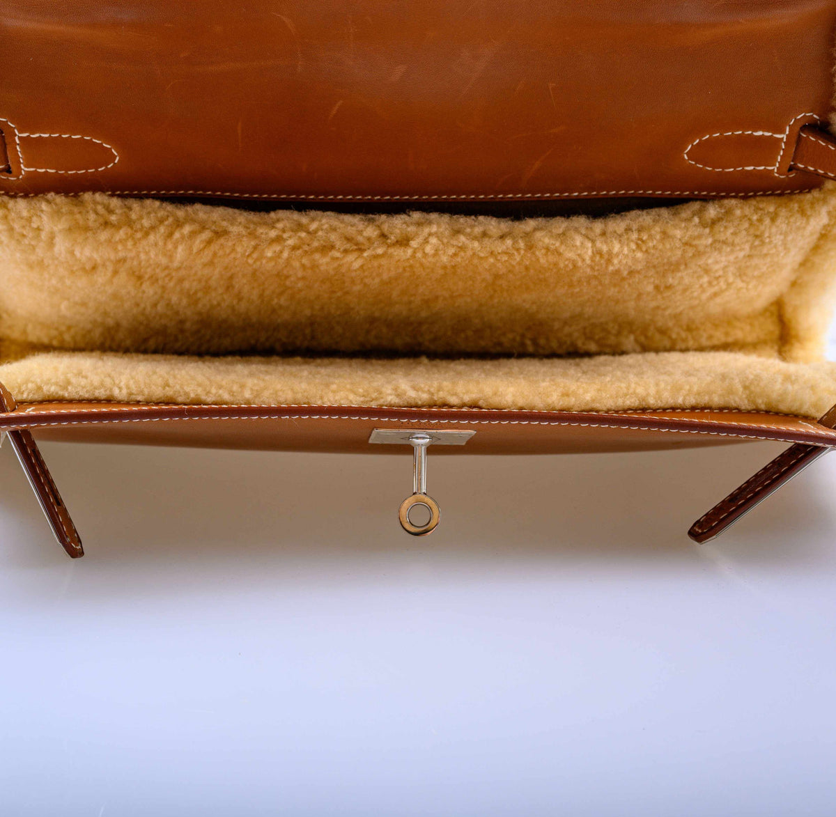 Hermes Teddy Kelly Clutch Barenia Leather & Mouton Shearling Palladium Hardware - 2007, K Square - product image 9