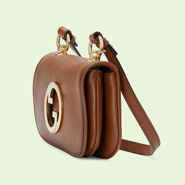 Gucci Blondie Mini Leather Shoulder Bag - Brown in Brown - detail view 7 showing the bag's shape, finish and visible design details.