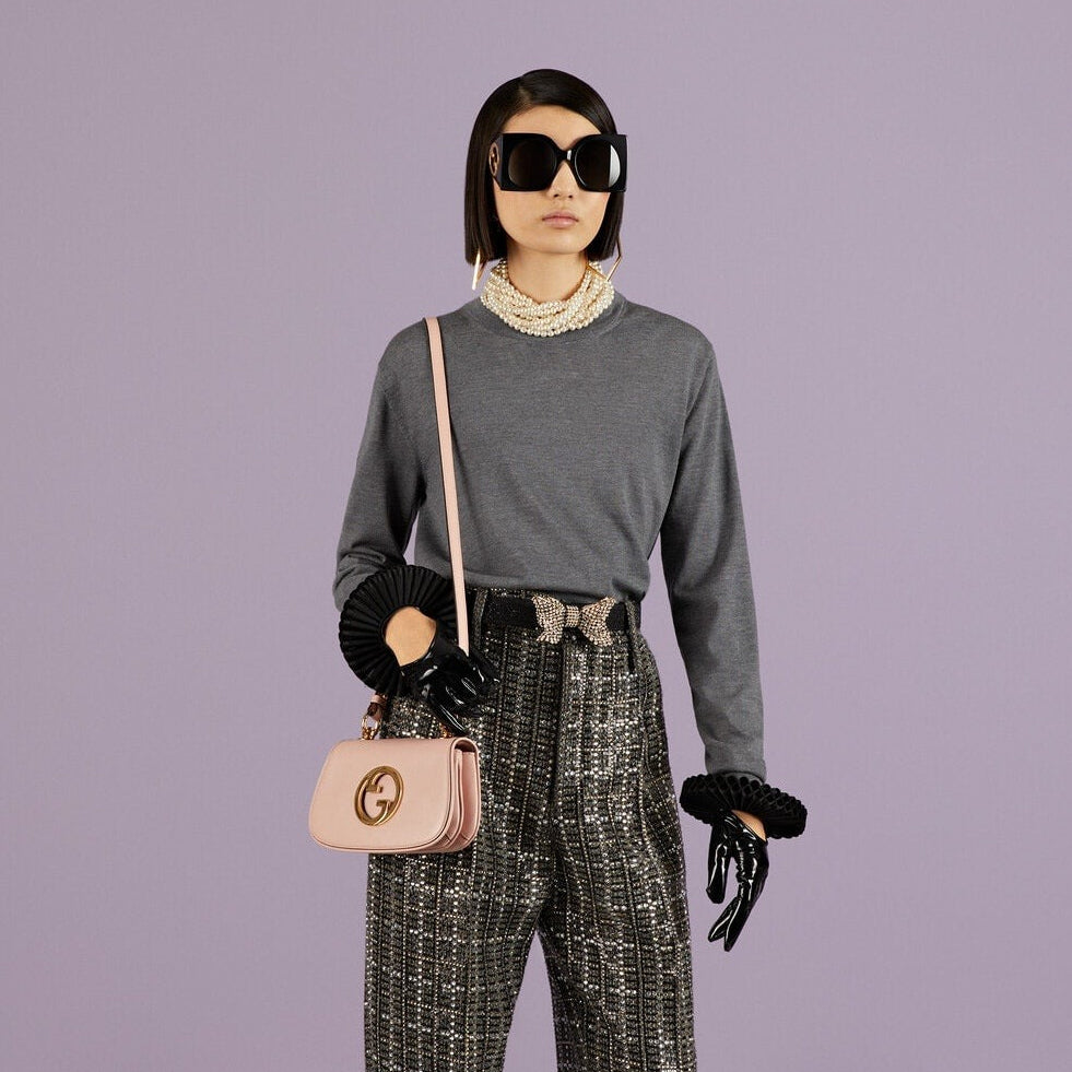 Gucci Blondie Mini Leather Crossbody Shoulder Bag - Pink in Pink - detail view 14 showing the bag's shape, finish and visible design details.
