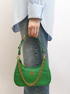 Gucci Aphrodite Small Leather Shoulder Bag - Green in Green - detail view 16 showing the bag's shape, finish and visible design details.