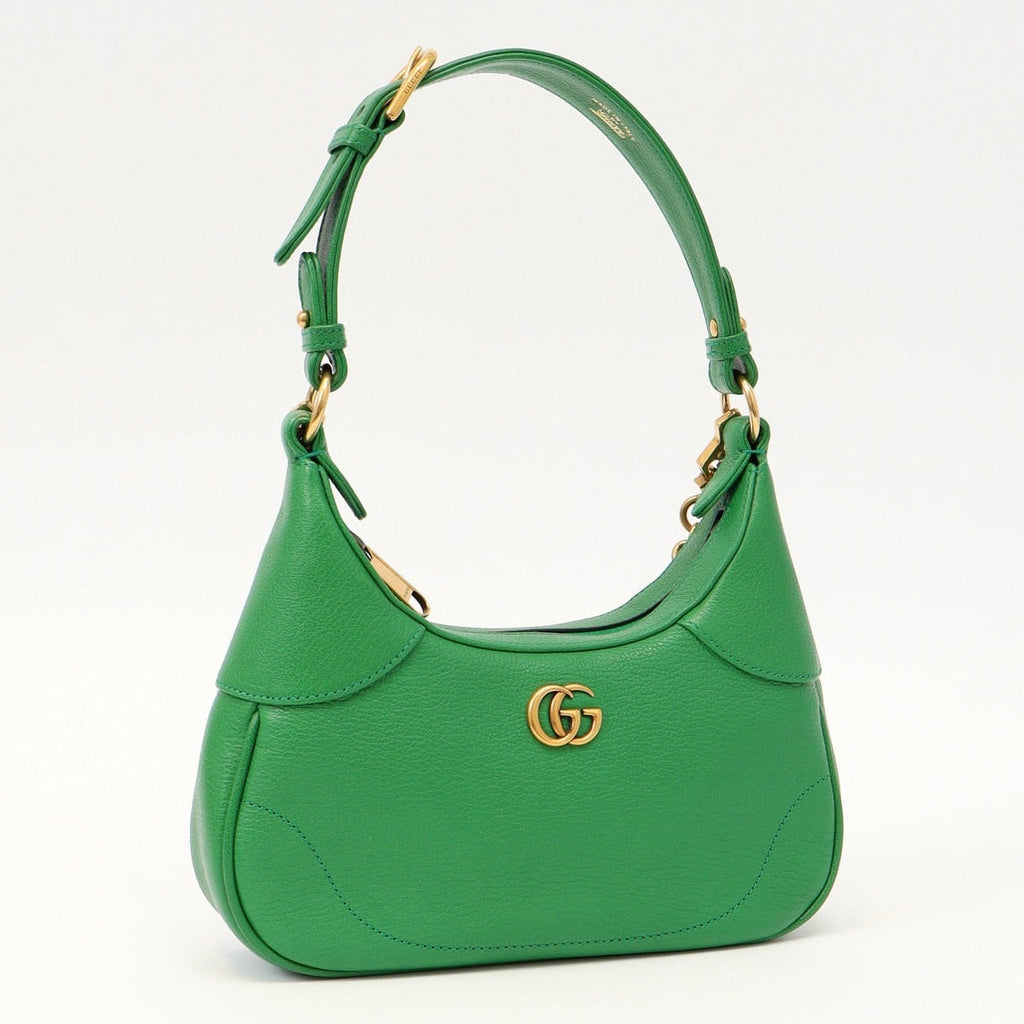 Gucci Aphrodite Small Leather Shoulder Bag - Green in Green - detail view 7 showing the bag's shape, finish and visible design details.