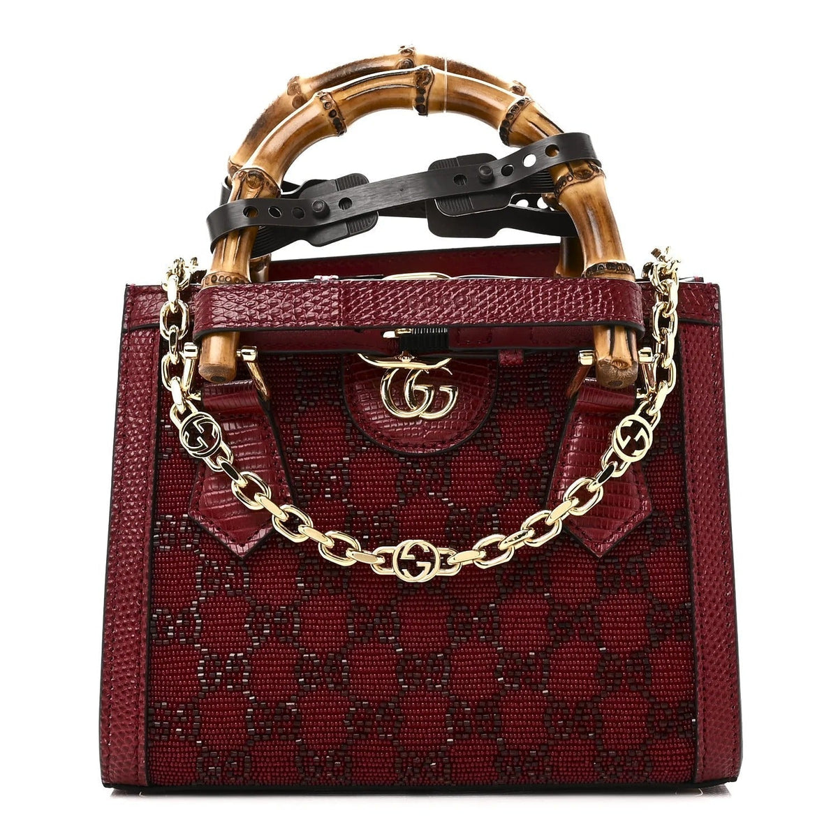 Gucci Diana Mini Tote Bag - Red in Red - detail view 10 showing the bag's shape, finish and visible design details.
