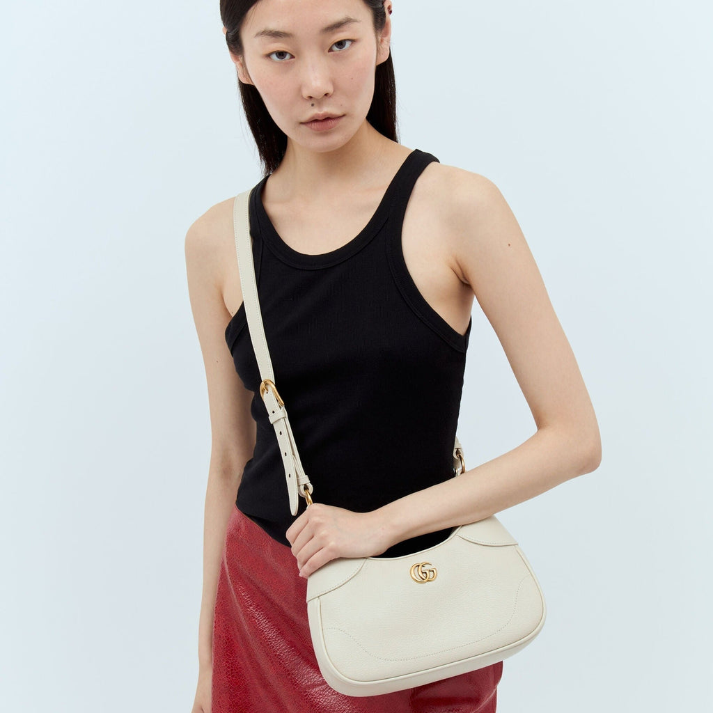 Gucci Aphrodite Small Leather Shoulder Bag - White in White - detail view 8 showing the bag's shape, finish and visible design details.