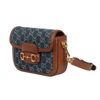Gucci Blue GG Denim Horsebit 1955 Mini Crossbody Bag - Blue in Blue - detail view 4 showing the bag's shape, finish and visible design details.