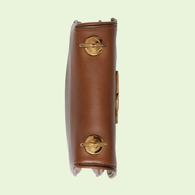 Gucci Blondie Mini Leather Shoulder Bag - Brown in Brown - detail view 9 showing the bag's shape, finish and visible design details.