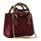 Gucci Diana Mini Tote Bag - Red in Red - side view showing the bag's shape, finish and visible design details.