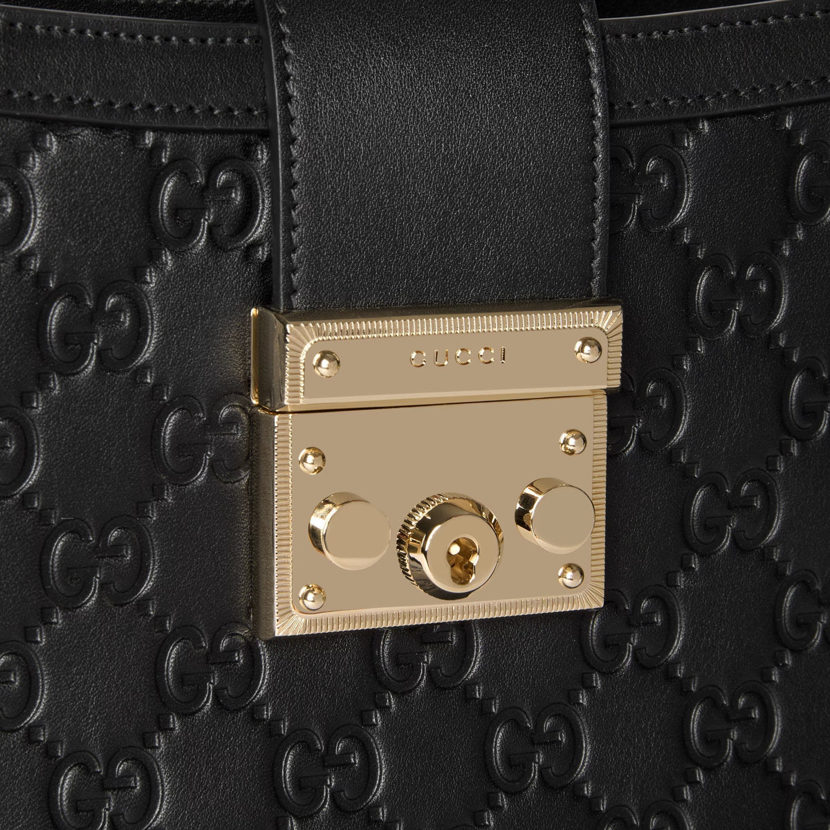 Gucci Padlock Top – Handle Medium Leather Bag – Black
