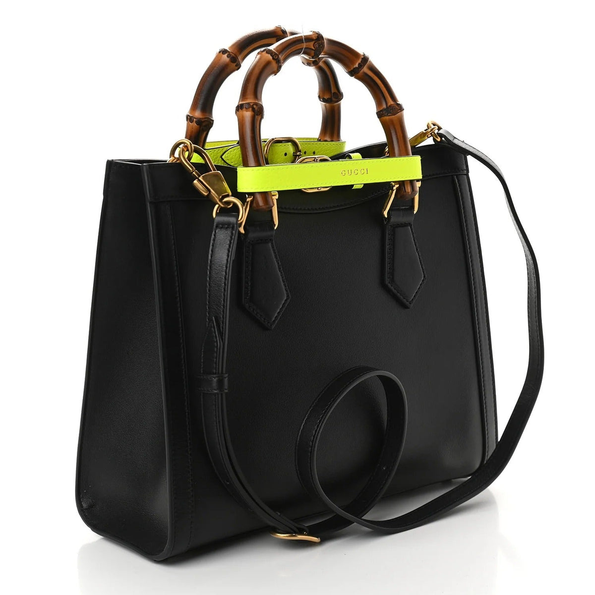 Gucci Diana Medium Tote Bag - Black in Black - side view showing the bag's shape, finish and visible design details.