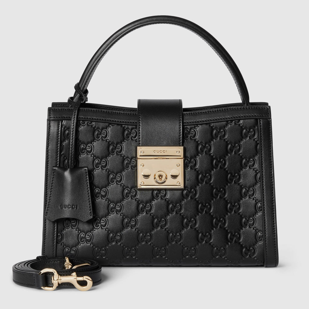 Gucci Padlock Top – Handle Medium Leather Bag – Black