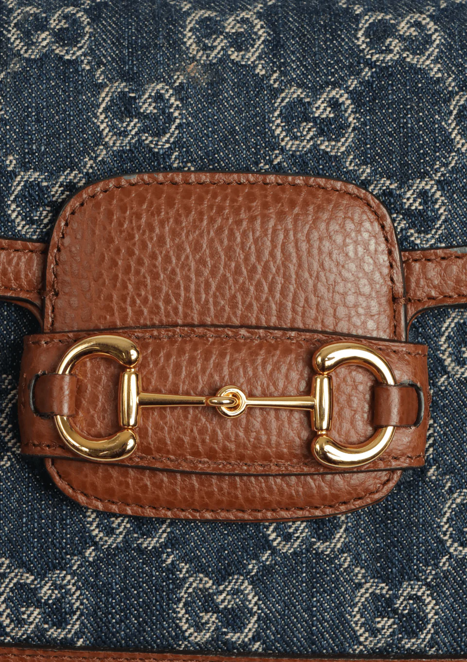 Gucci Blue GG Denim Horsebit 1955 Mini Crossbody Bag - Blue in Blue - detail view 5 showing the bag's shape, finish and visible design details.