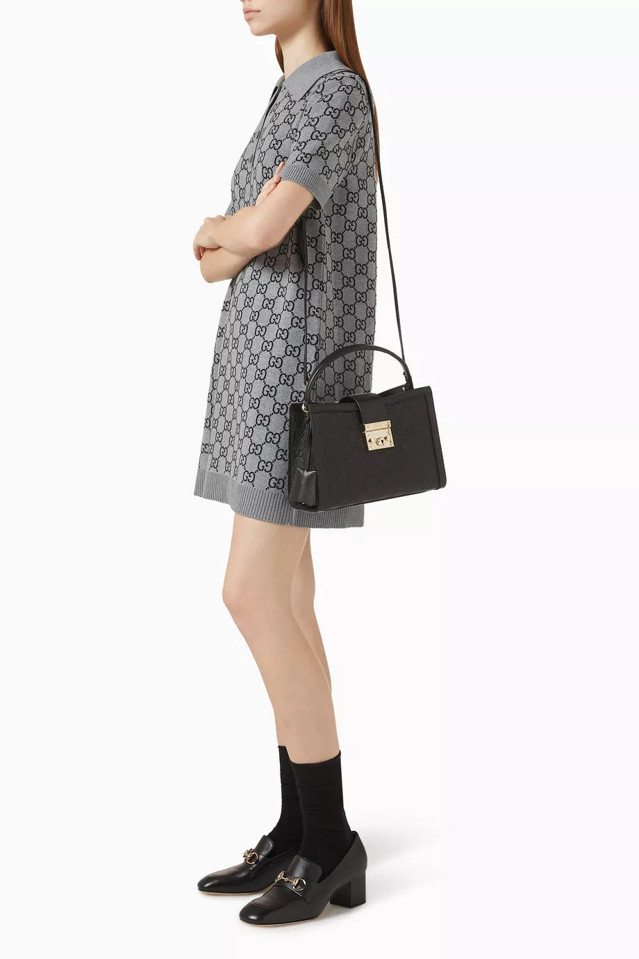 Gucci Padlock Top – Handle Medium Leather Bag – Black