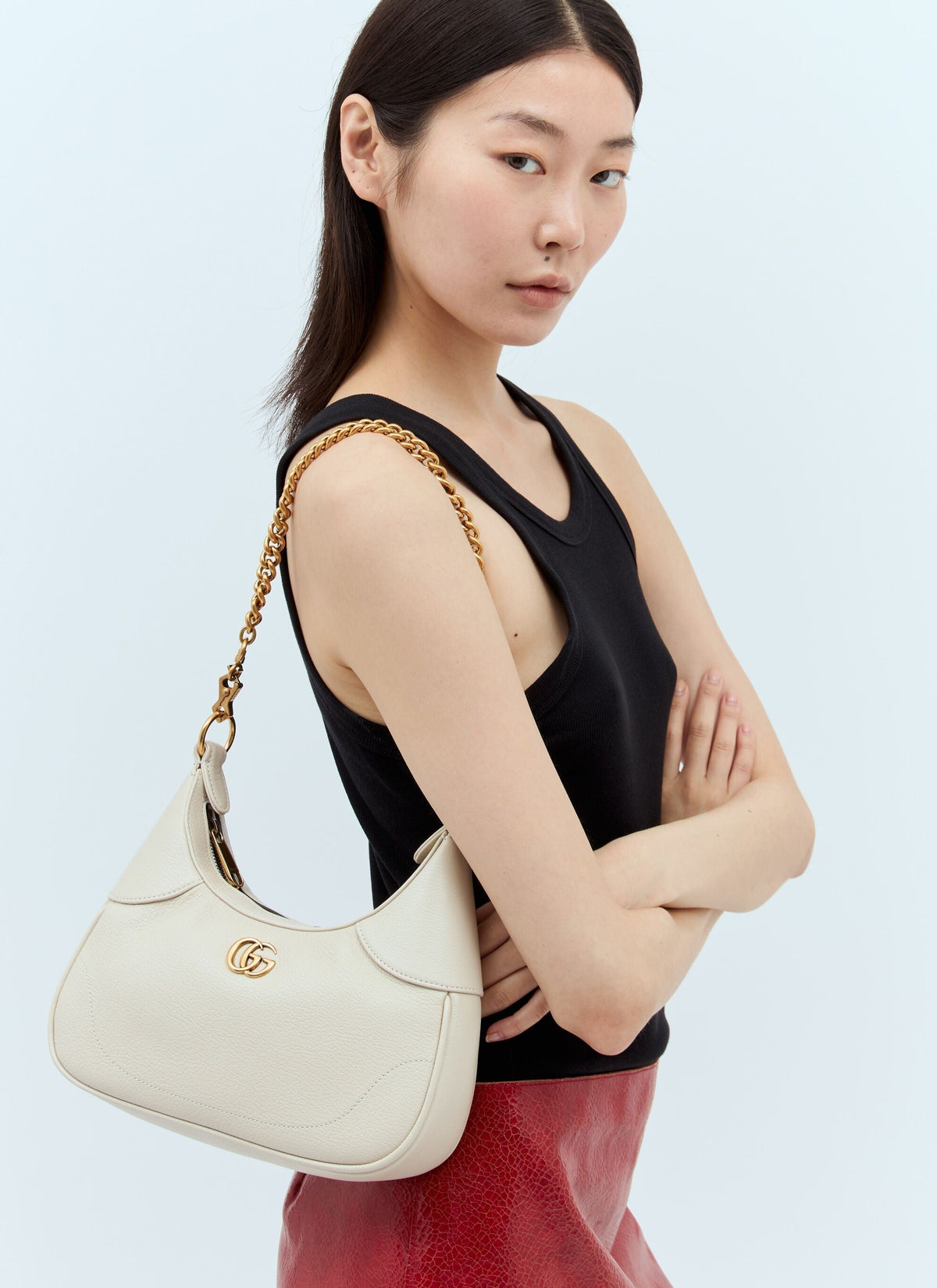 Gucci Aphrodite Small Leather Shoulder Bag - White in White - detail view 12 showing the bag's shape, finish and visible design details.
