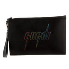 Gucci Blade Embroidered Leather Clutch Pouch - Black in Black - front view showing the bag's shape, finish and visible design details.