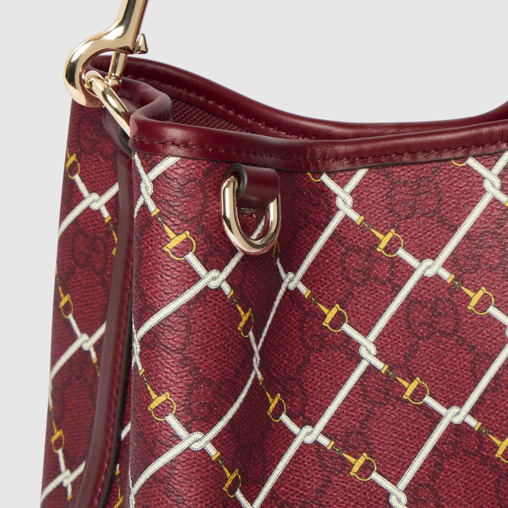Gucci Emblem Small Bucket Bag - Red in Red - rear view showing the bag's shape, material finish and visible design details.