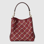 Gucci Emblem Small Bucket Bag - Red in Red - detail view 5 showing the bag's shape, material finish and visible design details.