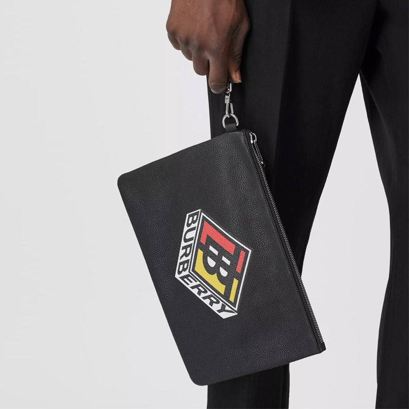 Gucci Burberry Logo Print Leather Clutch Pouch - Black in Black - detail view 6 showing the bag's shape, finish and visible design details.