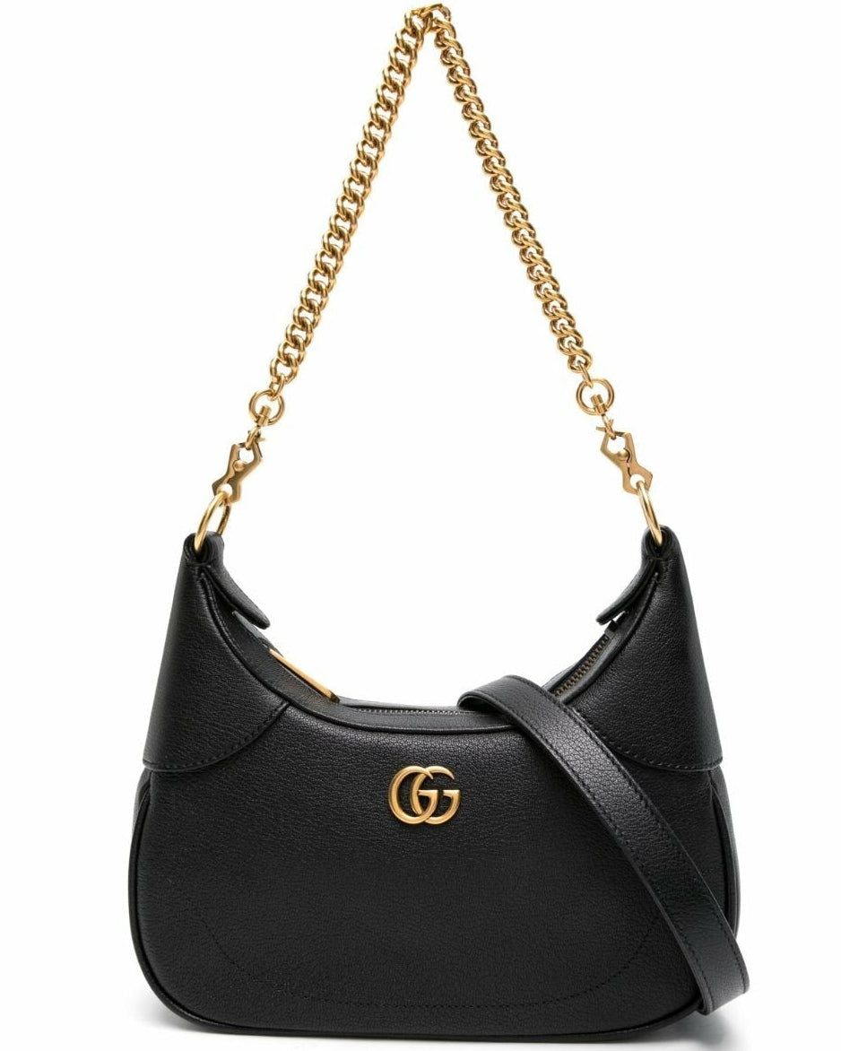 Gucci Aphrodite Small Leather Shoulder Bag - Black in Black - detail view 5 showing the bag's shape, finish and visible design details.