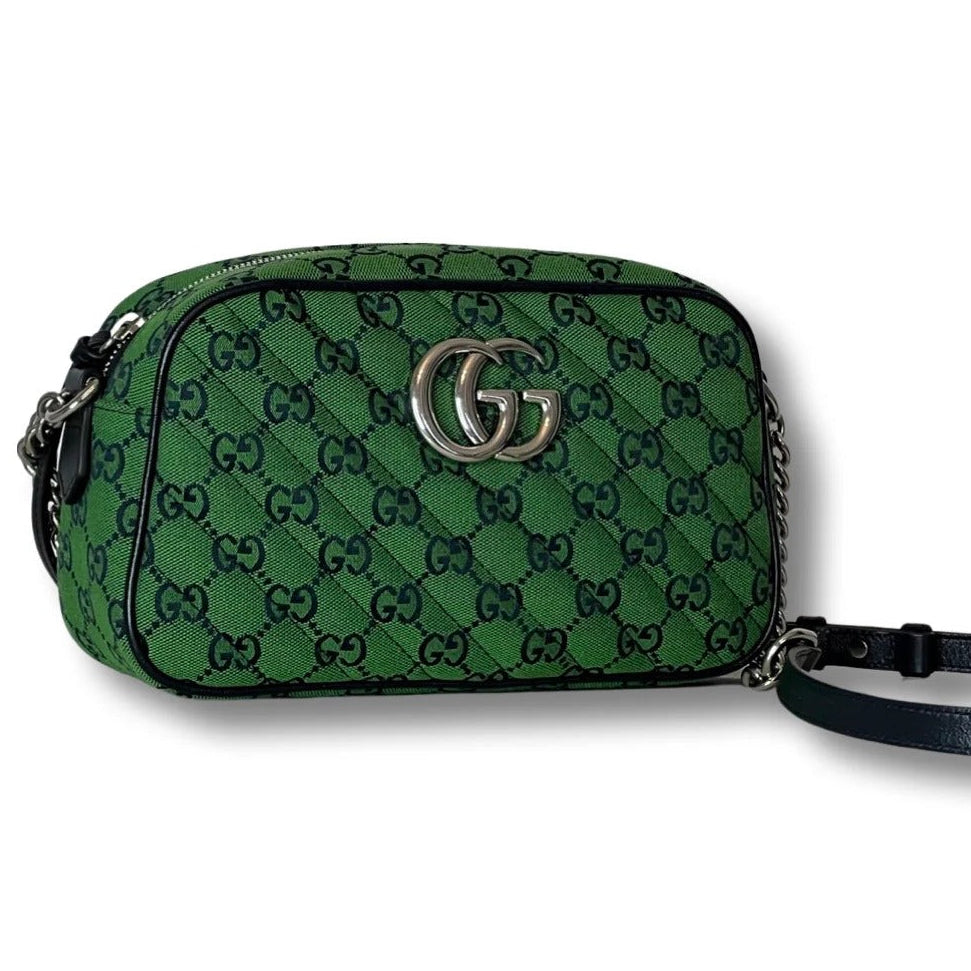 Gucci GG Canvas Marmont Small Shoulder Bag - Green in Green - rear view showing the bag's shape, material finish and visible design details.